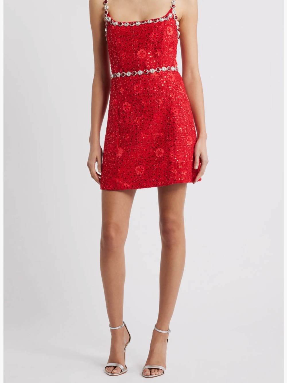 Elliatt Red Sequin & Jeweled Strap Mini Dress